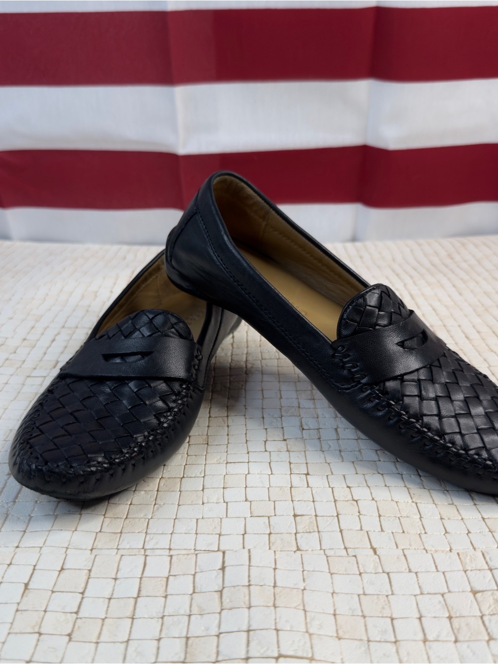 Robert Zur Petra Black Woven Glove Leather Penny Loafers Driving Shoes 9 AAAA